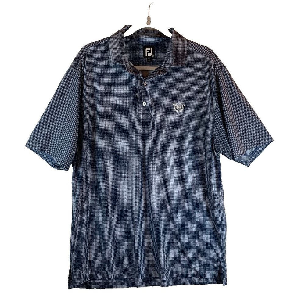 FJ Footjoy Polo Shirt Men's‎ Medium Blue Houndstooth Stretch Collared Golf 8199